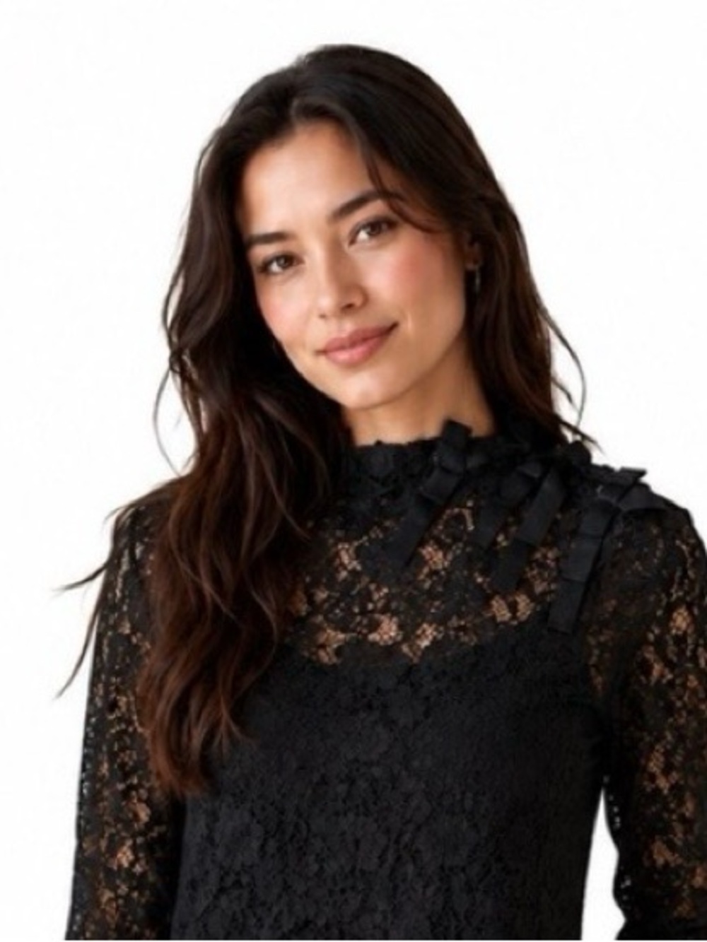 J.Crew Black Lace Bow Detail Top Size 2 Sheer Romantic Gothic Chic Luxe NWOT